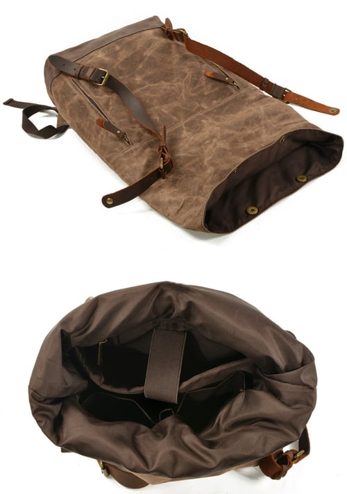 Image of Handmade Waxed Canvas Leather Backpack Rucksack Travel Backpack MC9505
