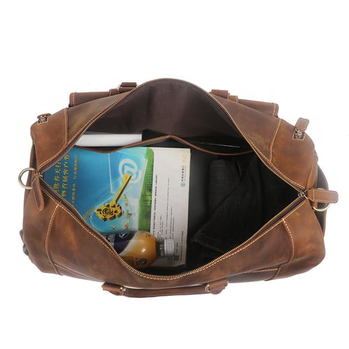 Image of Large Size Handmade Leather Travel Bag with Shoes Compartment, Duffel Bag  LJ1188L 