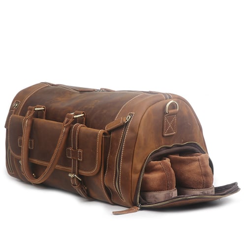 Image of Large Size Handmade Leather Travel Bag with Shoes Compartment, Duffel Bag  LJ1188L 