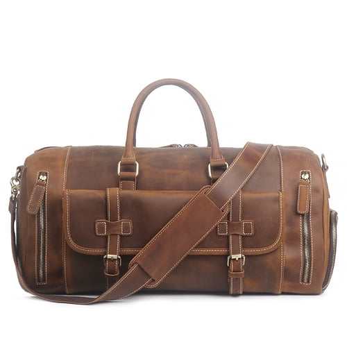 Image of Large Size Handmade Leather Travel Bag with Shoes Compartment, Duffel Bag  LJ1188L 