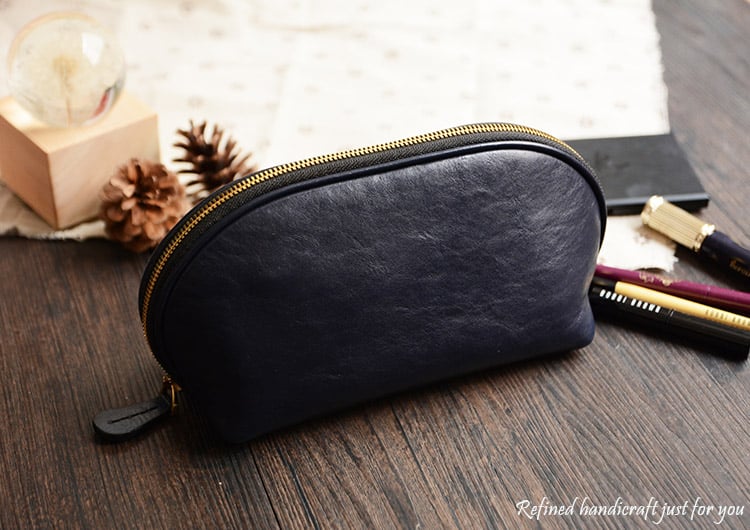 Image of Custom Handmade Vegetable Tanned Italian Leather Cosmetic Bag Toiletry D057