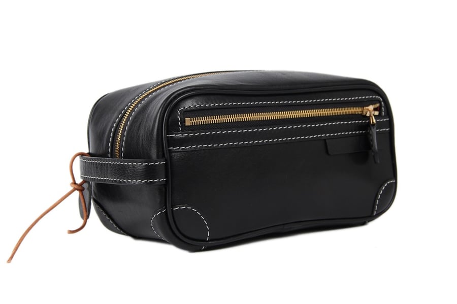 Image of Handmade Italian Full Grain Vegetable Tanned Leather Pouch Bag Clutch Bag Toiletry Bag PB01