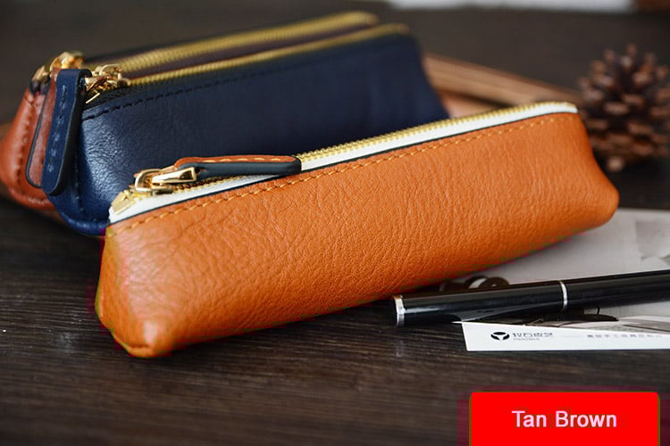 Image of Custom Handmade Vegetable Tanned Italian Leather Pen Bag Pencil Case Pen Pouch D052