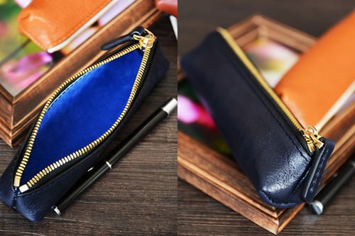 Image of Custom Handmade Vegetable Tanned Italian Leather Pen Bag Pencil Case Pen Pouch D052