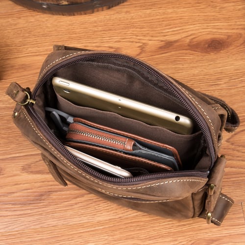 Image of Crazy Horse Leather Messenger Bag Men Shoulder Bag Retro Satchel MSG1788