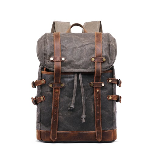 Image of Handmade Waxed Canvas Backpack Rucksack Travel Hiking Backpack MC9159