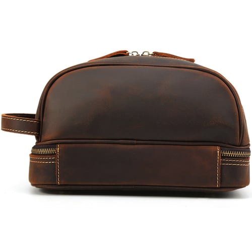 Image of Men Leather Toiletry Bag Double Compartment Toiletry Travel Case  8814