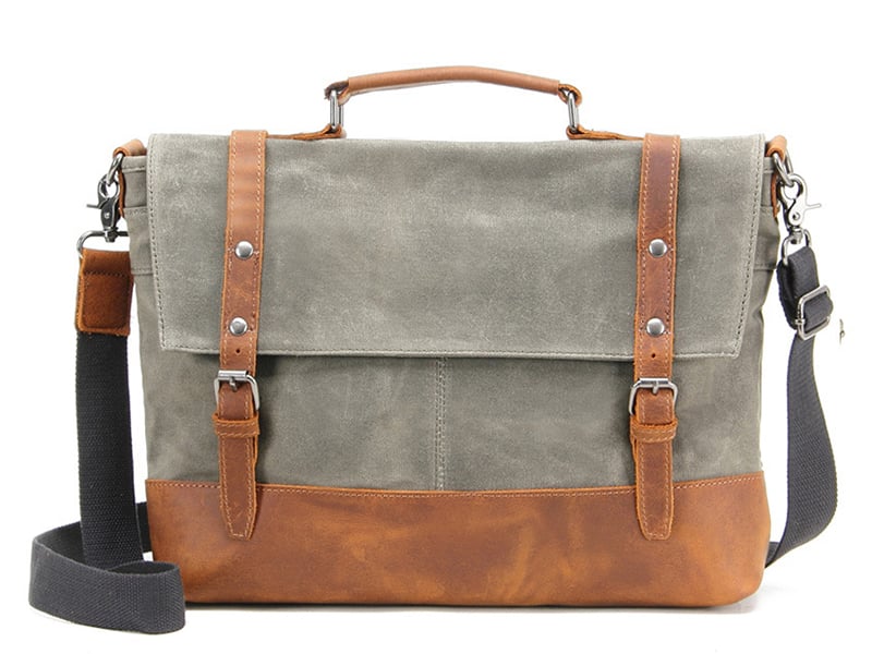 Image of Waterproof Waxed Canvas Messenger Bag, Men's Shoulder Bag, Canvas Bag with Leather Trim FX2008-1