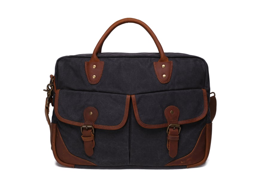Image of Waxed Canvas Leather Messenger Bag, Laptop Briefcase, Shoulder Bag YD2169