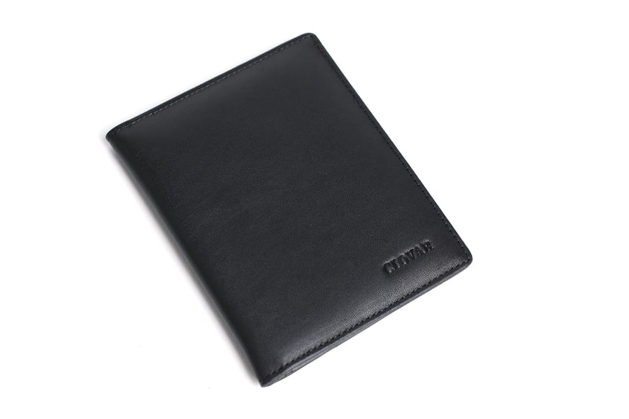 Image of Personalized Black Leather Travel Wallet, Passport Holder, Card Holder - Groomsmen Gifts DB08